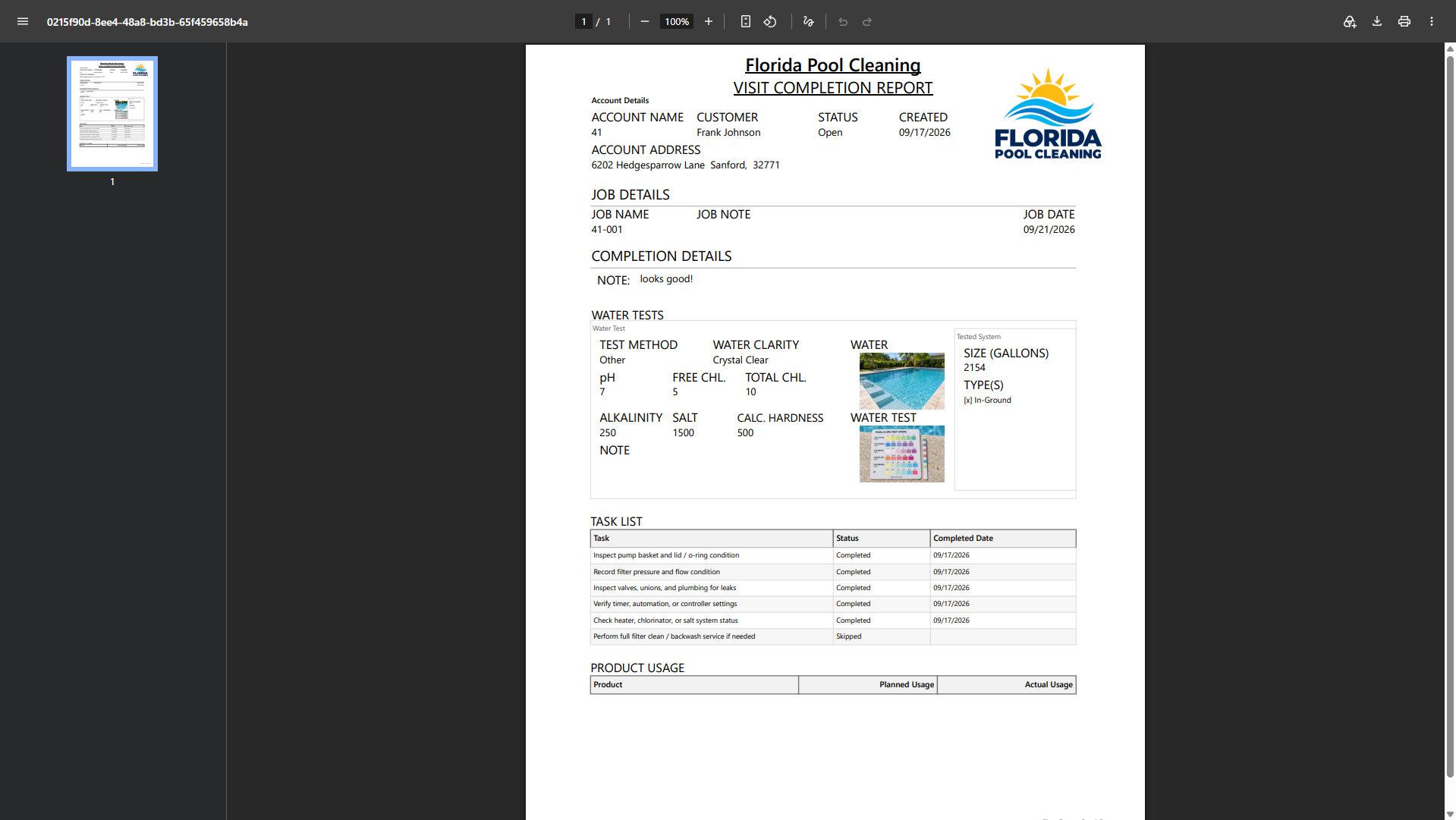 FlowForge Service Reports product view